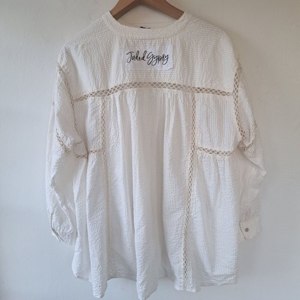 NEW Jaded Gypsy One Size White Long Sleeve Tunic Blouse Shirt Top Boho Oversized - Picture 7 of 13